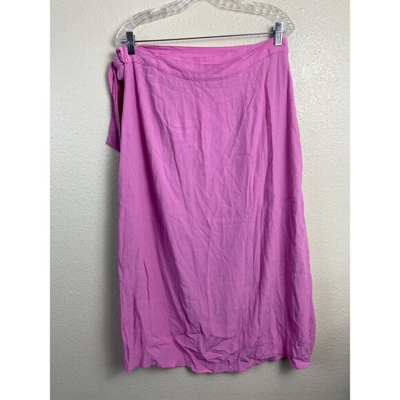 American Eagle Side Tie Wrap Midi Skirt Pink Women Large Barbie High Low Lined - Picture 2 of 12